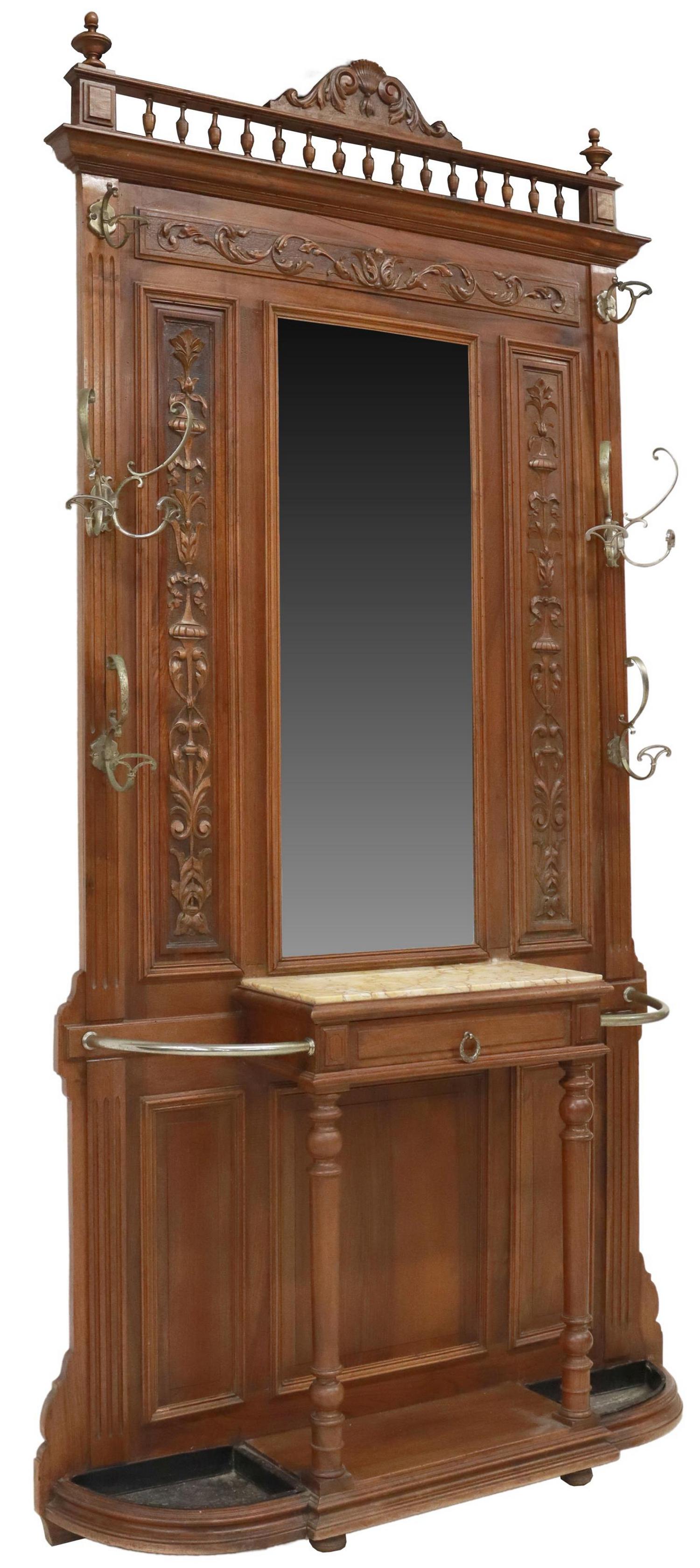 FRENCH HENRI II STYLE MIRRORED WALNUT HALL TREE (1 of 5)