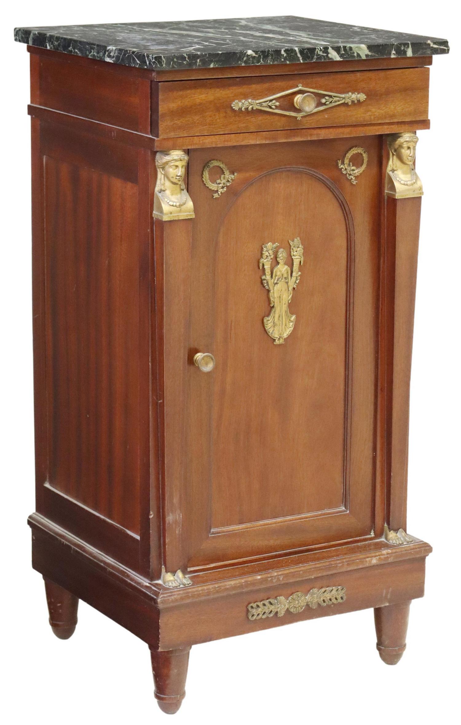 FRENCH EMPIRE STYLE MAHOGANY BEDSIDE CABINET (1 of 6)