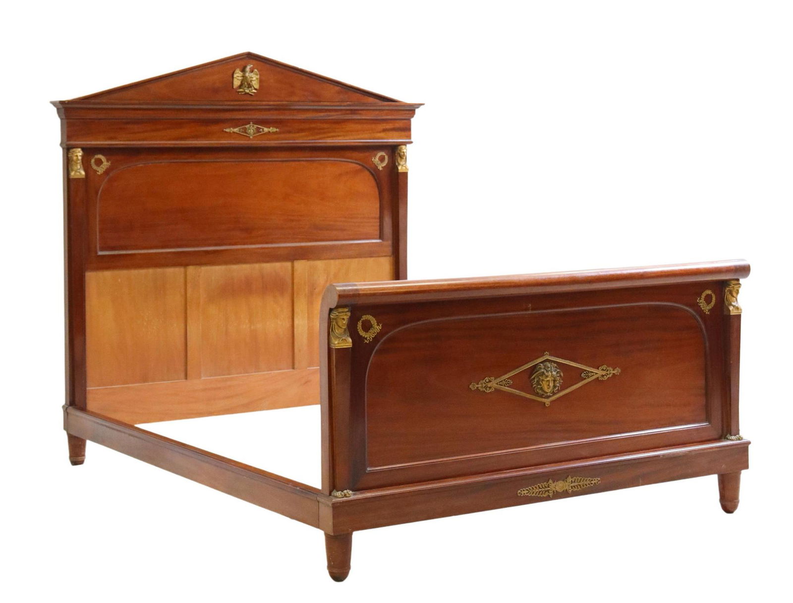 FRENCH EMPIRE STYLE MAHOGANY & GILT METAL BED (1 of 3)