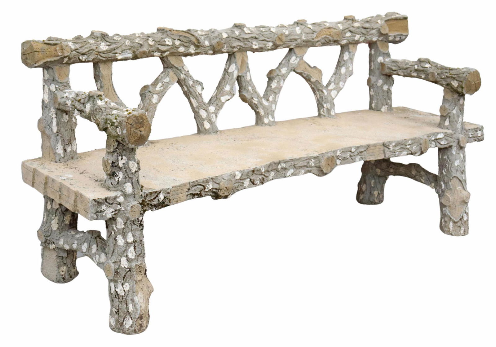 CAST CONCRETE FAUX BOIS GARDEN BENCH (1 of 3)