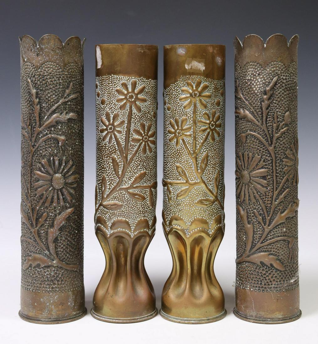 4) FRENCH WWI-ERA TRENCH ART ARTILLERY SHELL VASES (1 of 3)