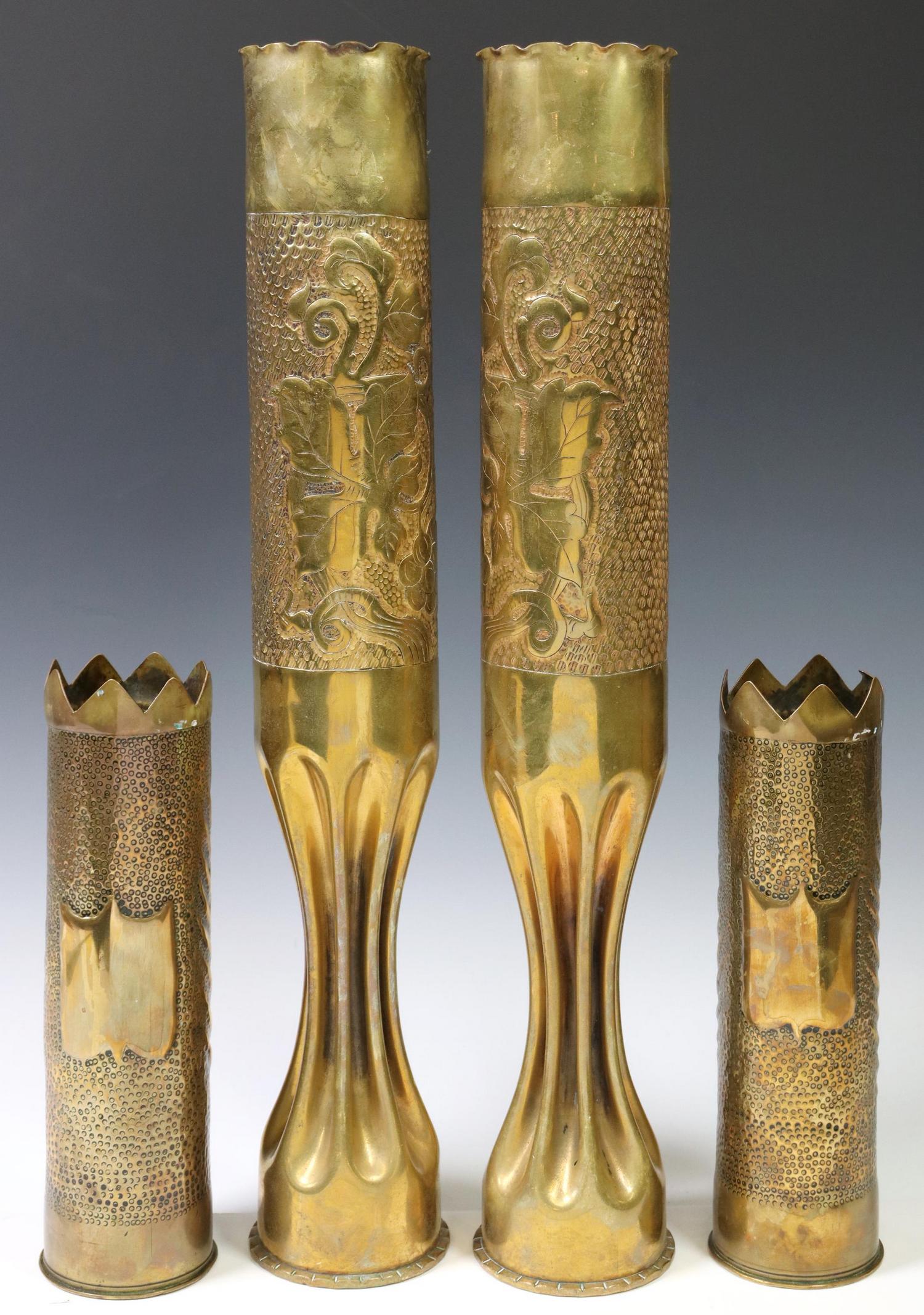 4) FRENCH WWI-ERA TRENCH ART ARTILLERY SHELL VASES (1 of 3)