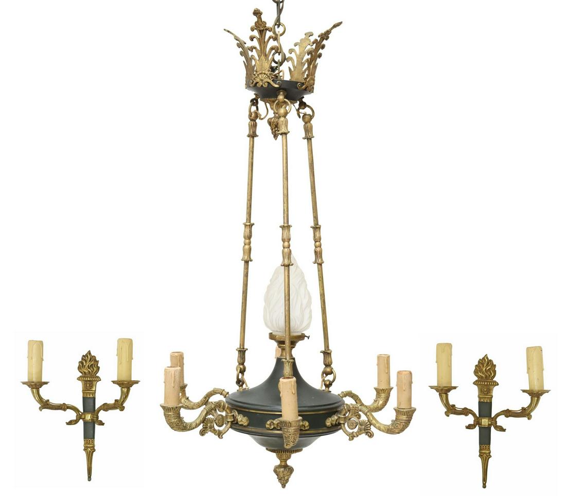 (3) FRENCH EMPIRE STYLE TOLE CHANDELIER & SCONCES (1 of 3)