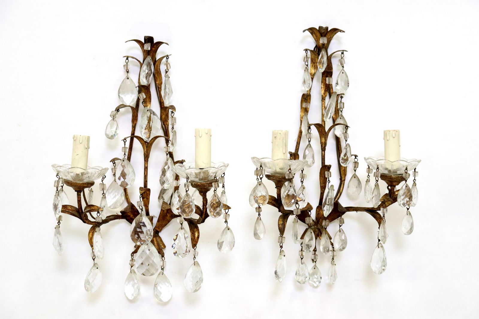 (2) FRENCH GILT METAL & PRISM 2-LIGHT WALL SCONCES (1 of 2)