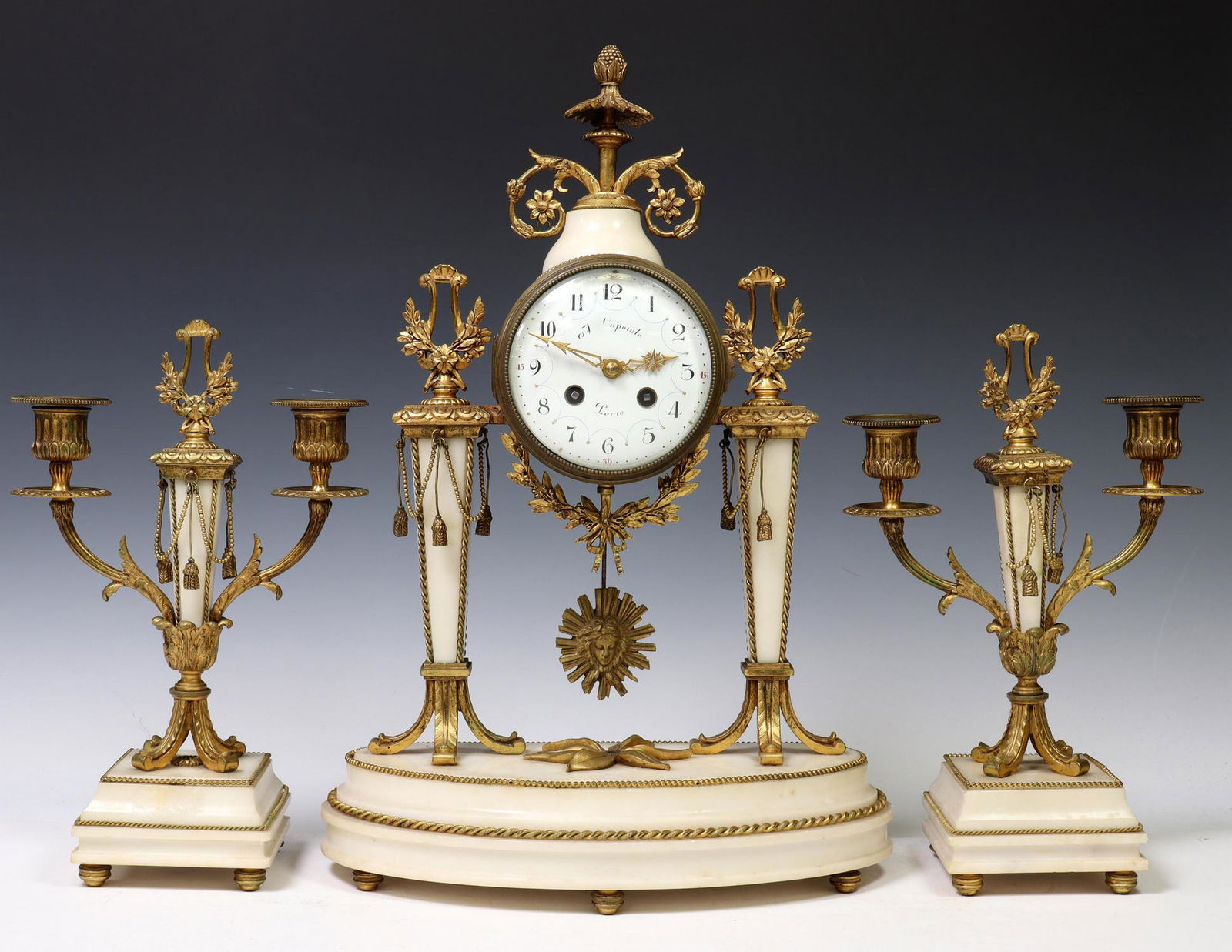 (3) FRENCH LOUIS XVI STYLE GILT METAL CLOCK SET (1 of 8)