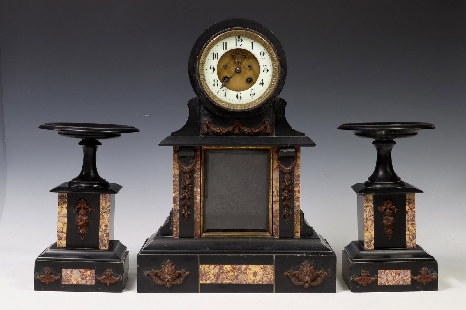 (3) FRENCH NAPOLEON III MANTEL CLOCK & GARNITURES (0182) on Jan 20