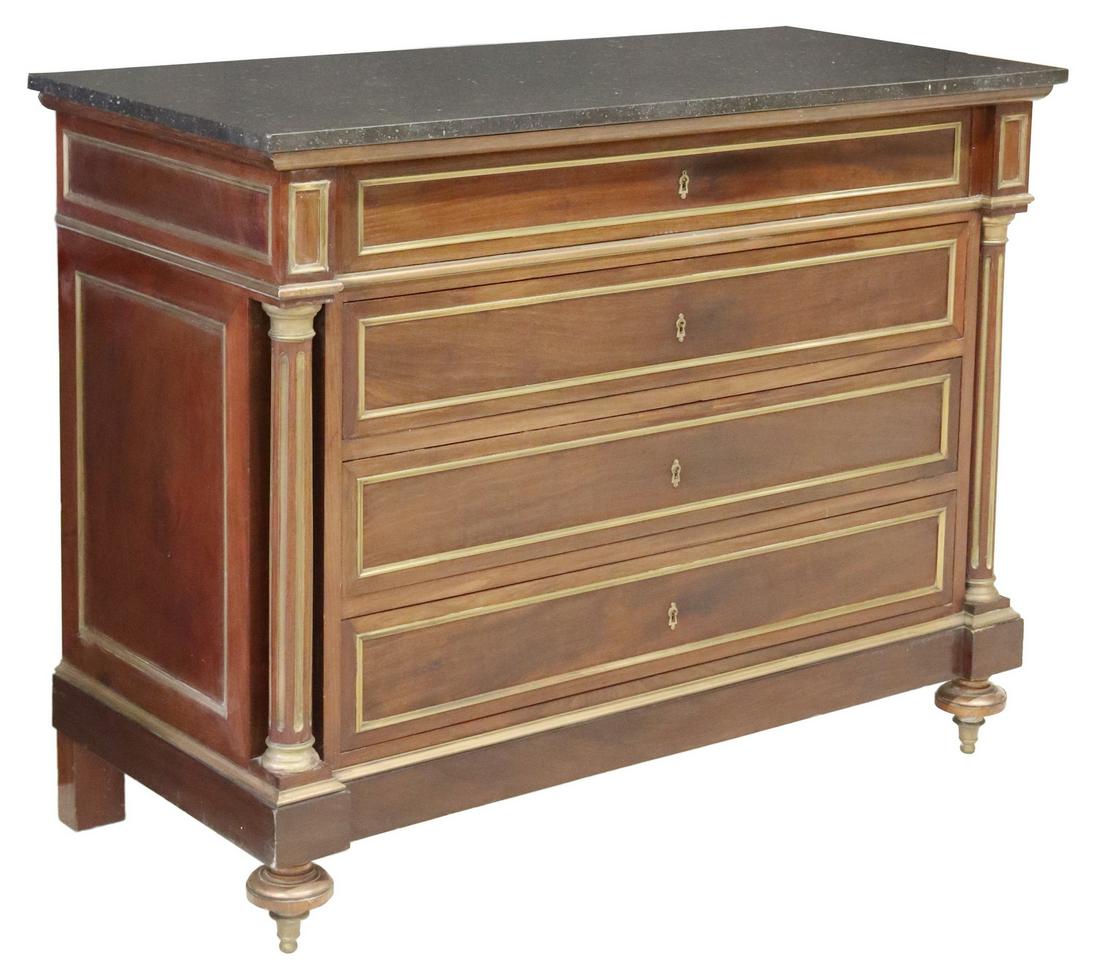 FRENCH LOUIS XVI STYLE MARBLE-TOP MAHOGANY COMMODE (1 of 5)