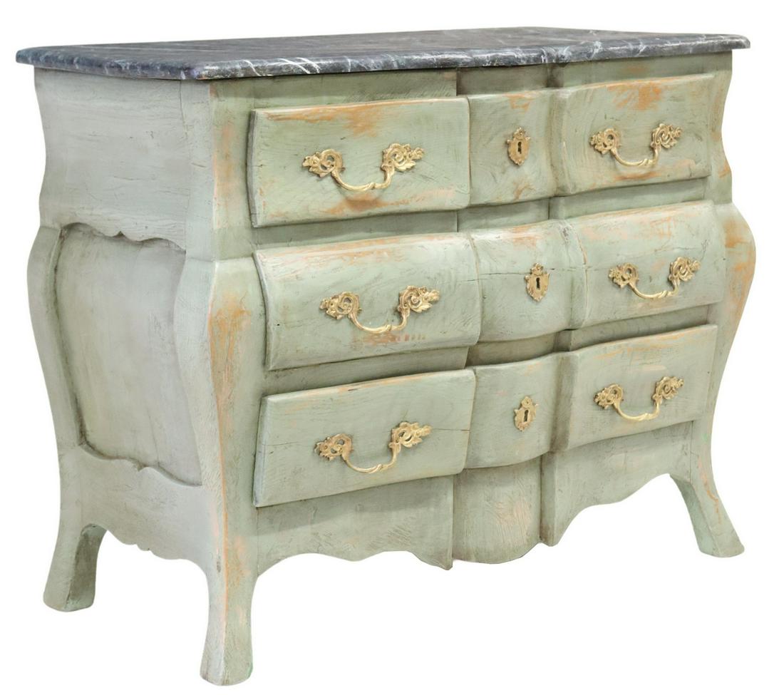 LOUIS XV STYLE PAINTED WOOD 3-DRAWER BOMBE COMMODE (1 of 5)