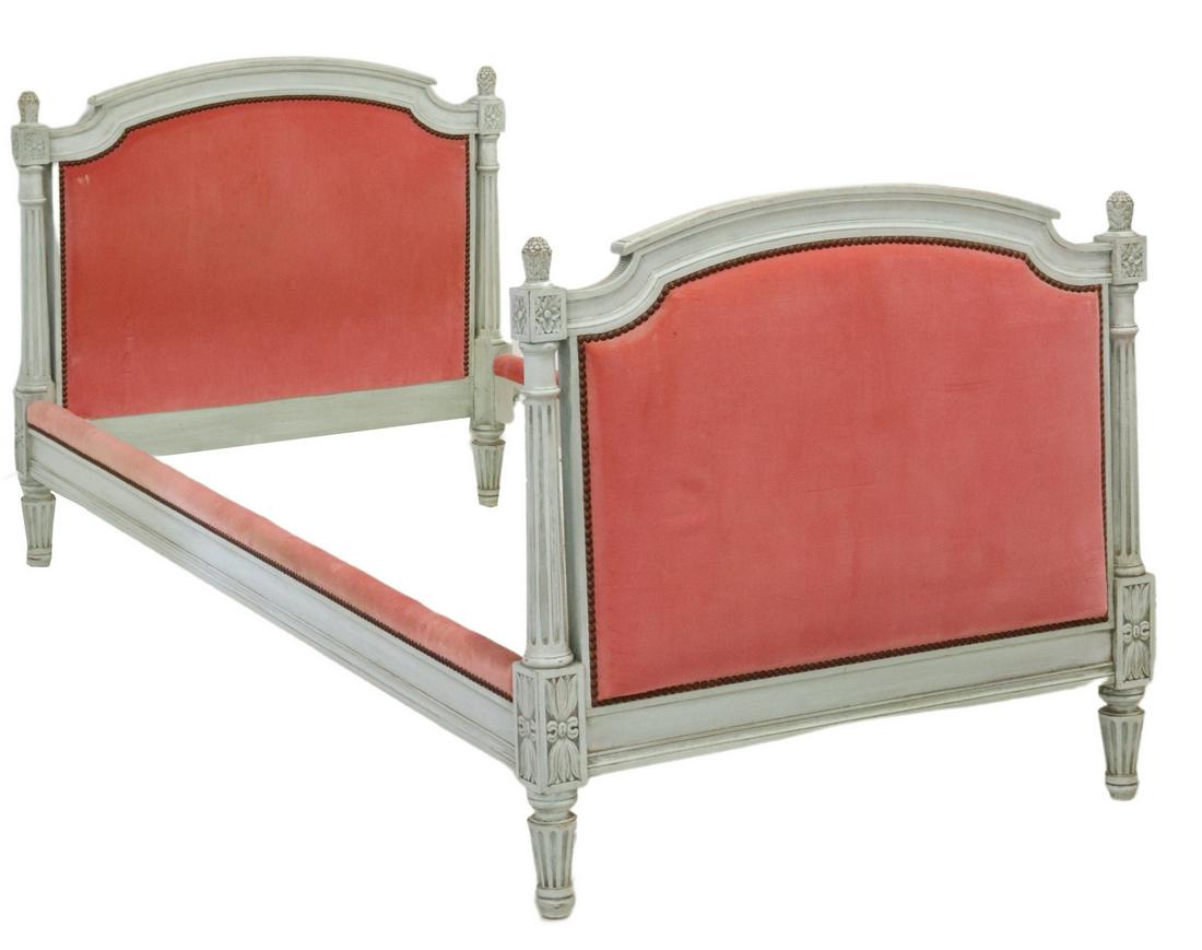 FRENCH LOUIS XVI STYLE PAINTED & UPHOLSTERED BED (1 of 2)