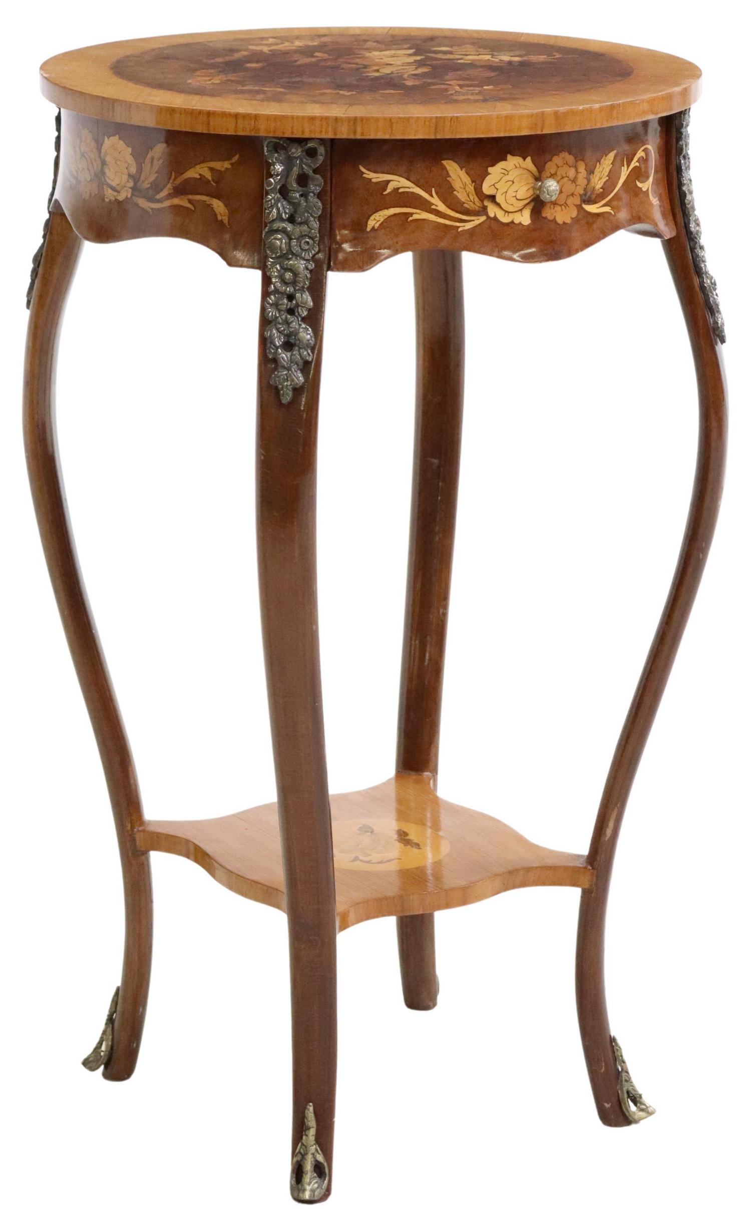 LOUIS XV STYLE FLORAL MARQUETRY INLAID SIDE TABLE (1 of 5)