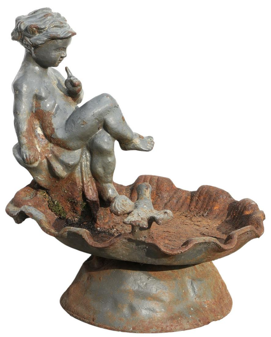 CAST IRON PUTTO & BIRD LOW BIRD BATH (1 of 4)