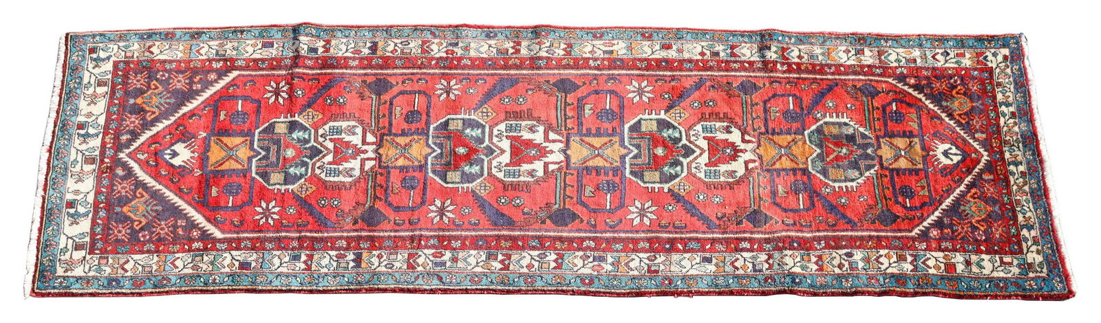 HAND-TIED PERSIAN HAMADAN RUNNER, 10'9" X 3'4.5" (1 of 3)