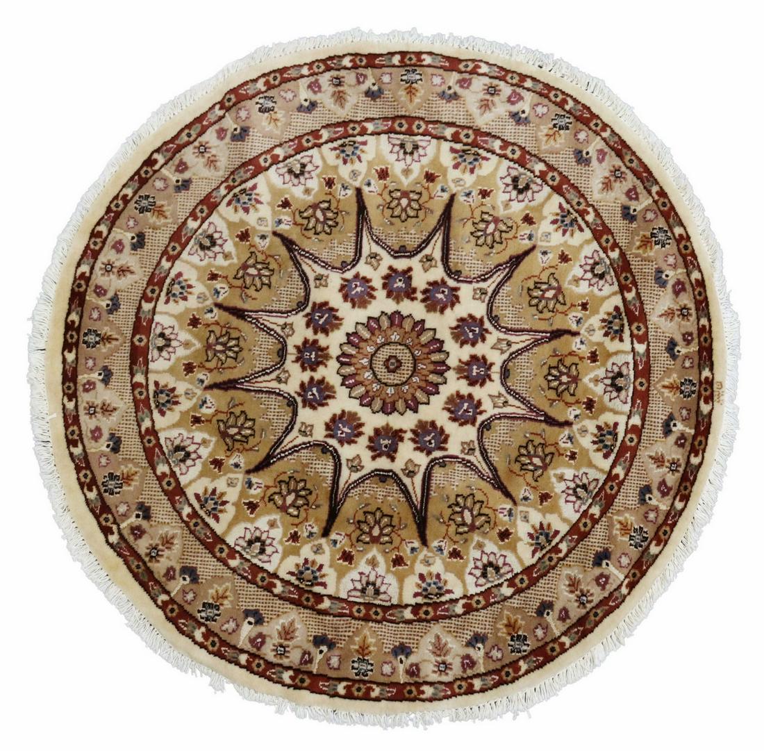 HAND-TIED INDIAN JAIPUR ROUND RUG, 4'0"DIAM (1 of 3)