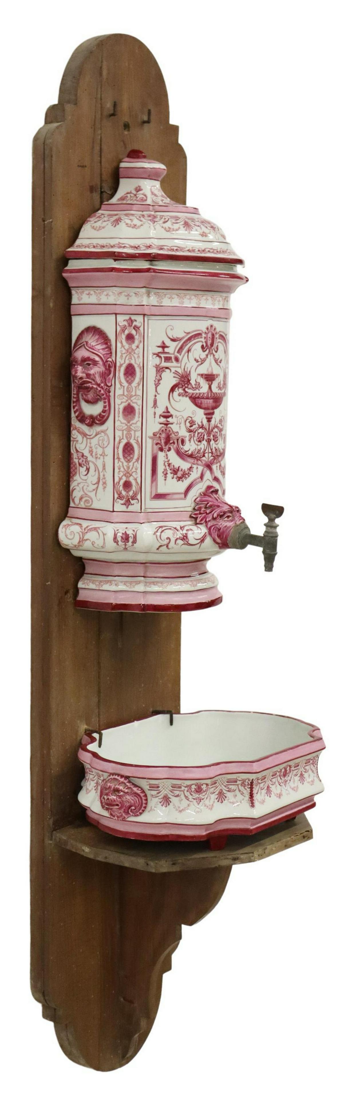 FRENCH EARTHENWARE LAVABO WALL FOUNTAIN ON STAND (1 of 8)