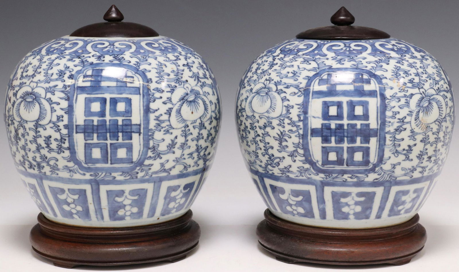 (2) CHINESE BLUE & WHITE PORCELAIN MELON JARS (1 of 4)