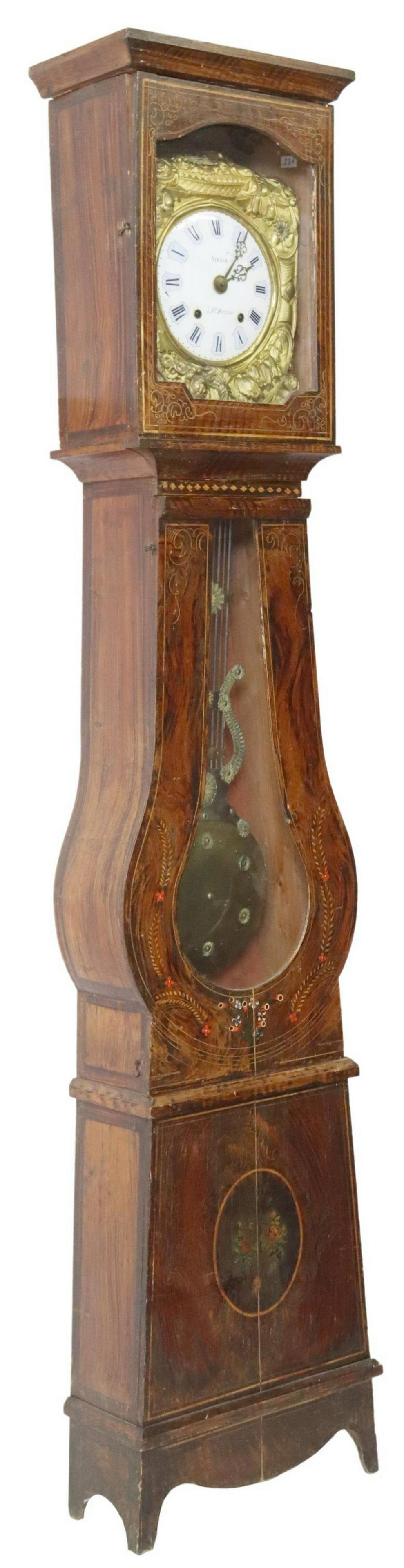 FRENCH PROVINCIAL GRAIN PAINTED LONGCASE CLOCK (1 of 7)