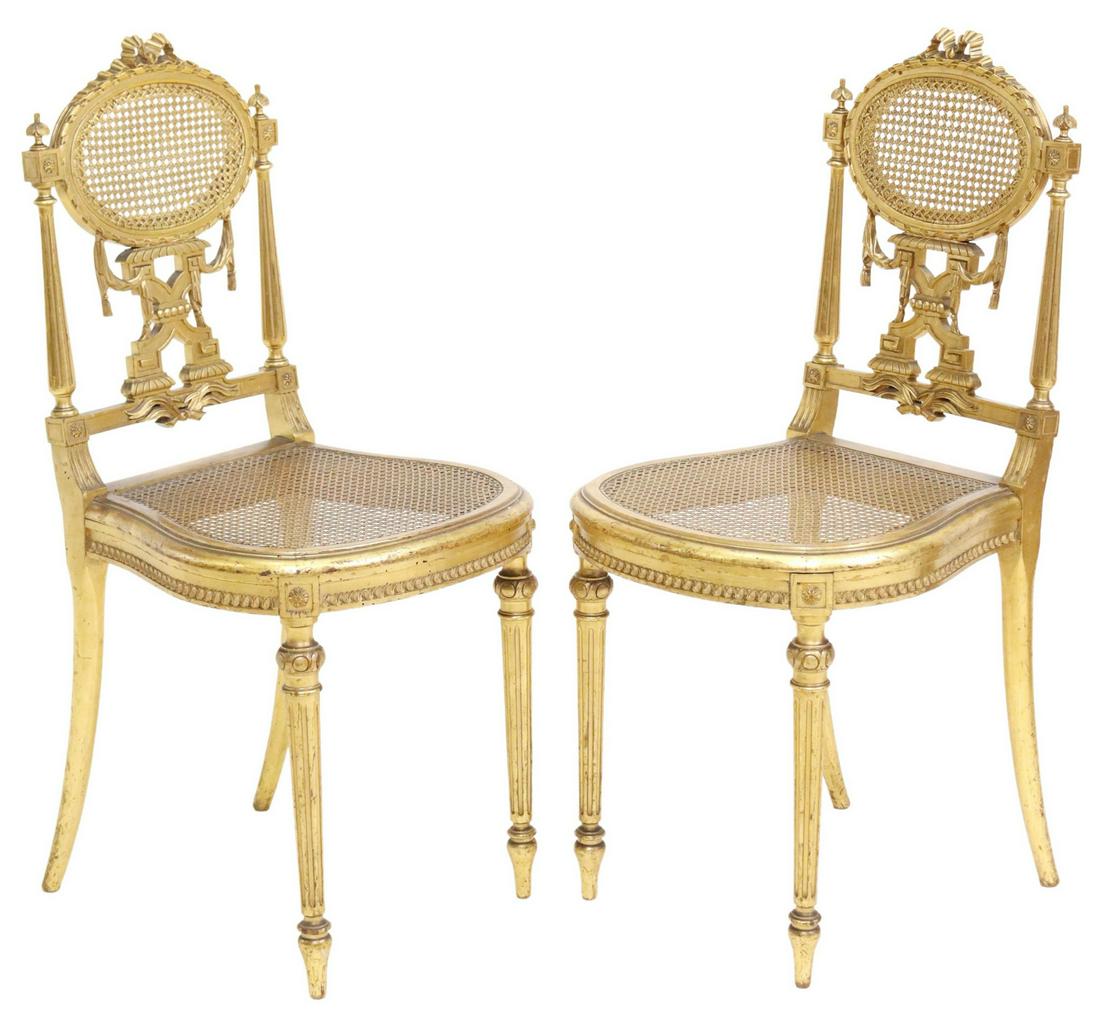 (2) FRENCH LOUIS XVI STYE GILTWOOD SIDE CHAIRS (1 of 3)