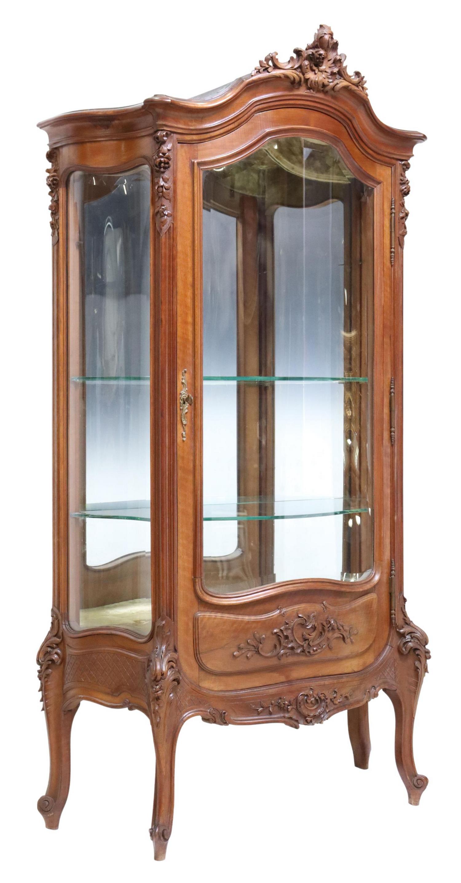 FRENCH LOUIS XV STYLE WALNUT VITRINE CABINET (1 of 4)