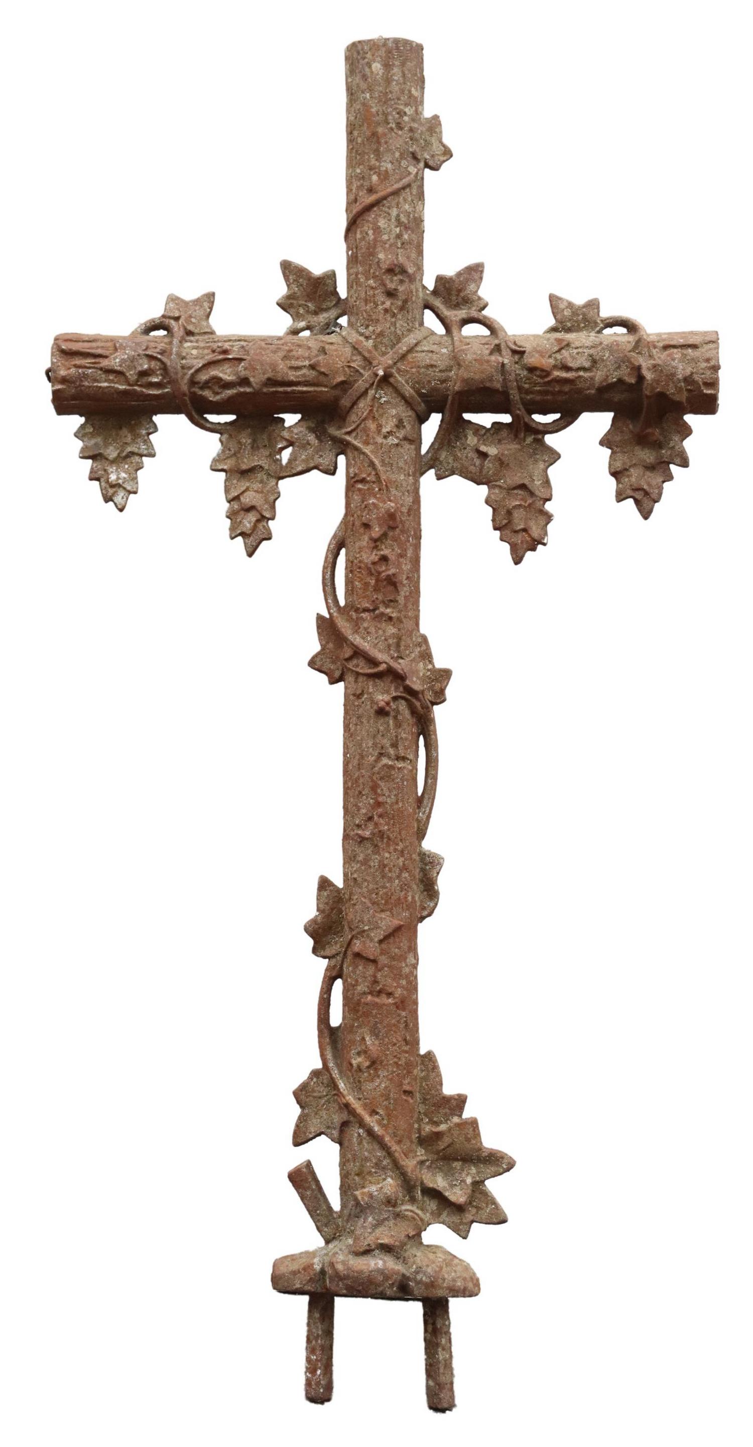 FRENCH CAST IRON FAUX BOIS CROSS, 19TH C., 44.25"H (1 of 2)