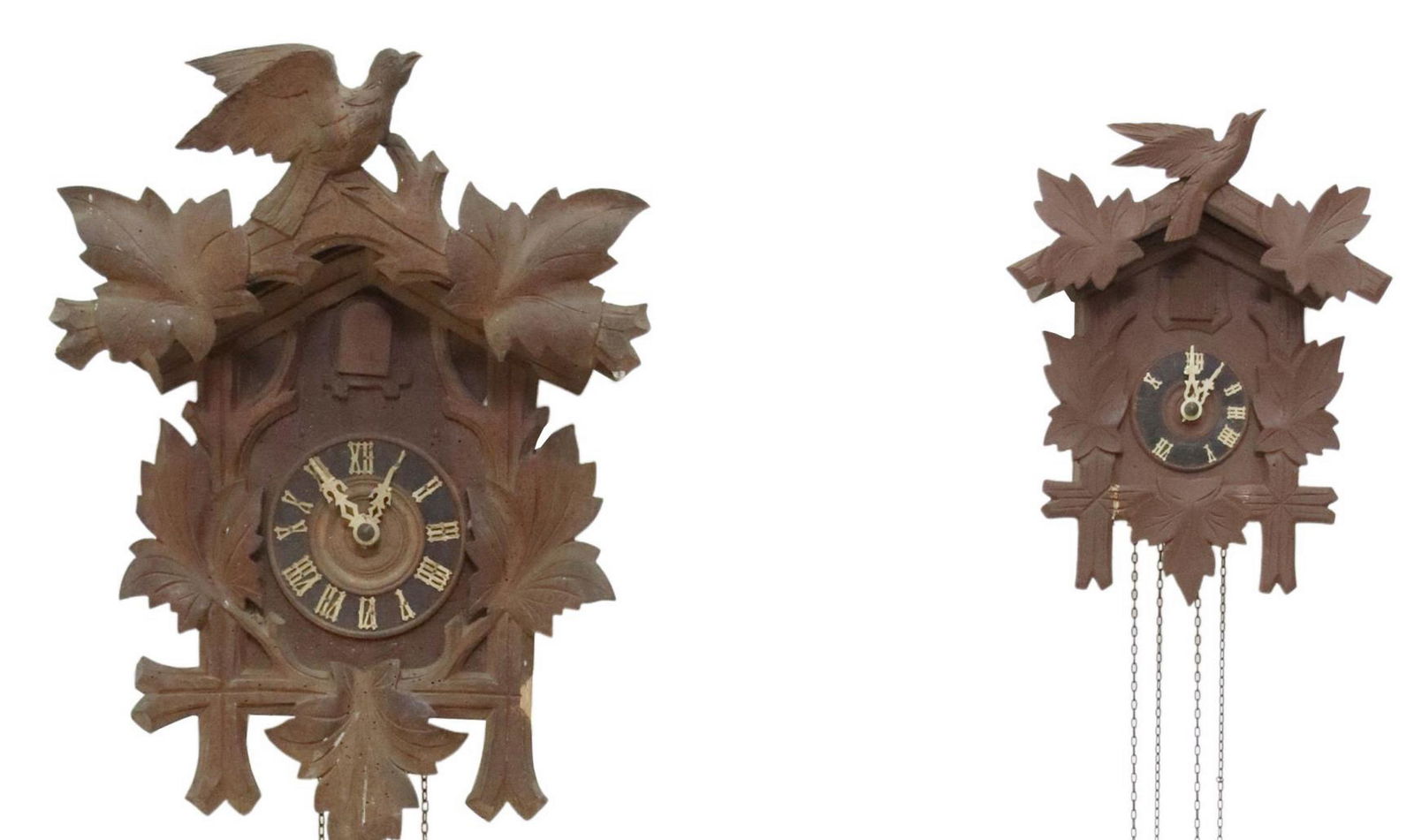 (2) GERMAN BLACK FOREST CARVED CUCKOO CLOCKS (1 of 11)