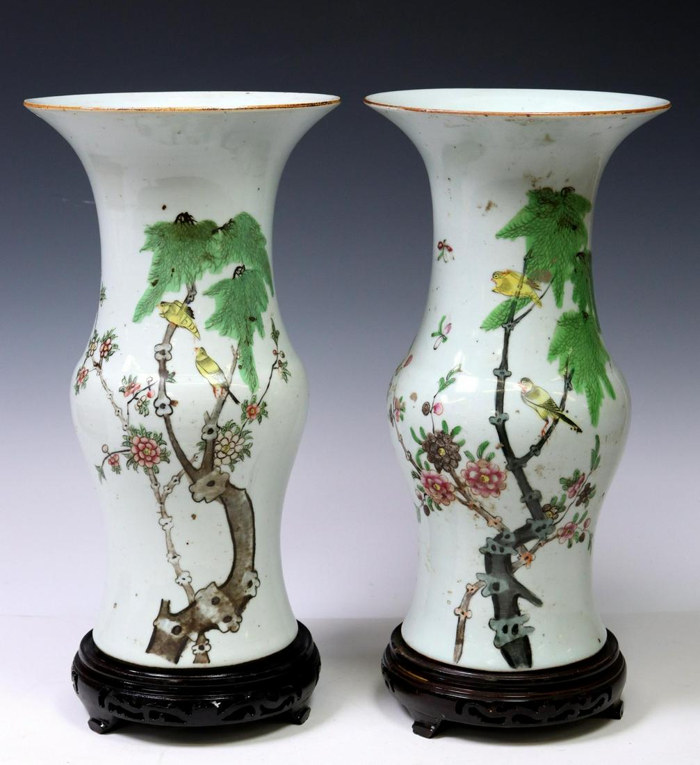 (2) CHINESE ENAMELED PORCELAIN VASES ON STANDS (1 of 3)