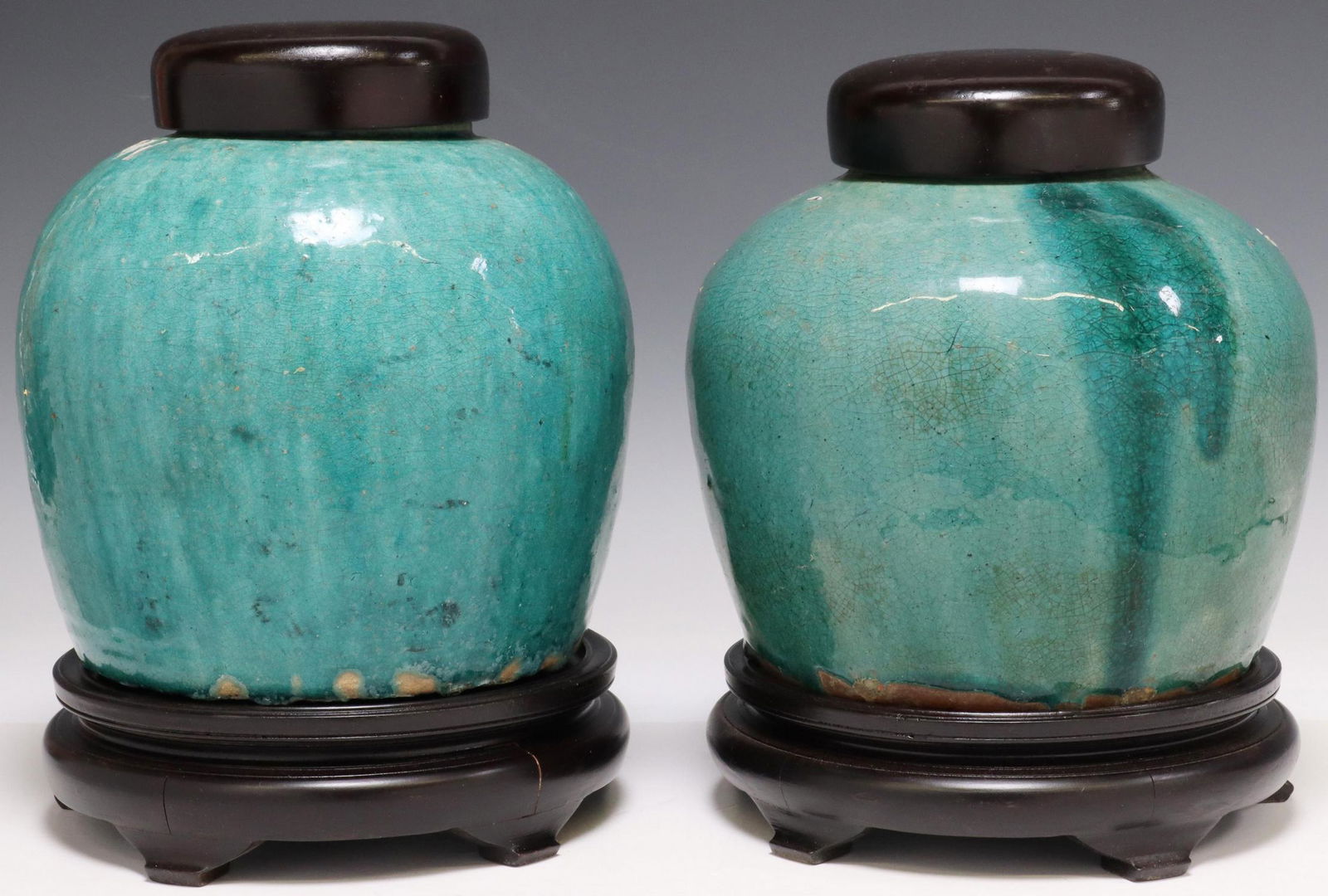 (2) CHINESE PORCELAIN CRAZED TEAL MELON JARS (1 of 4)