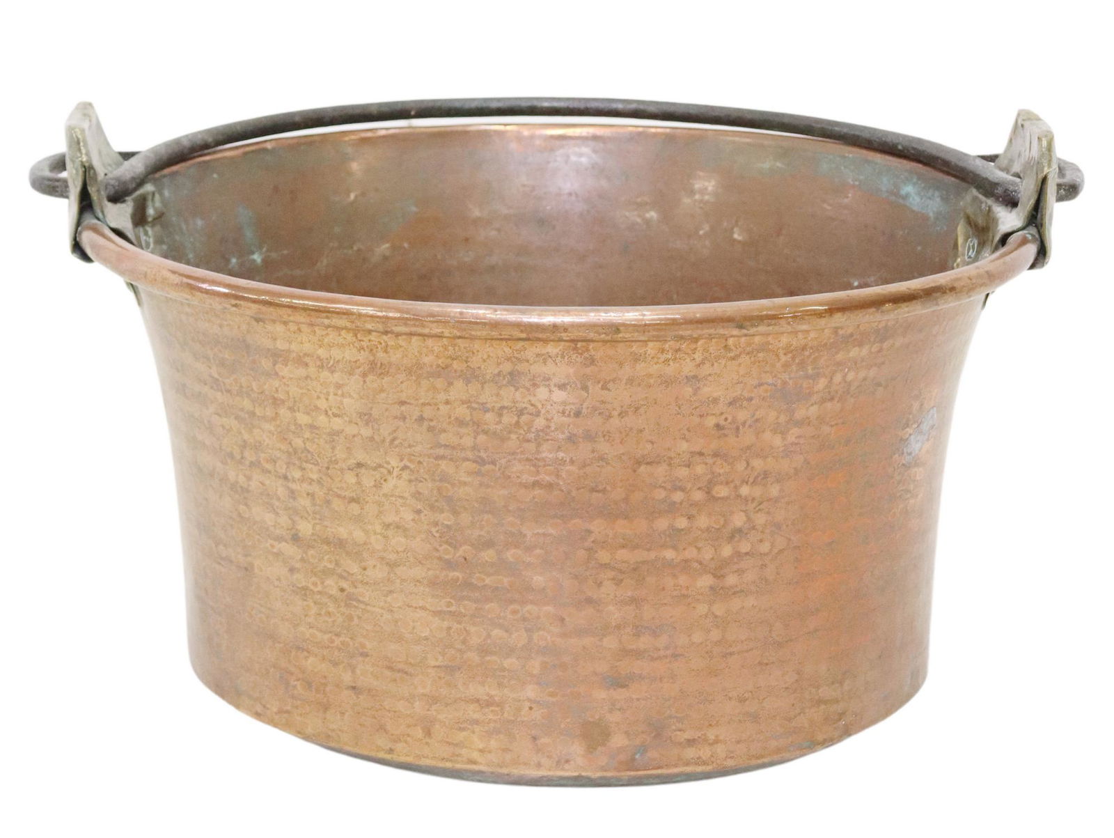 LARGE FRENCH COPPER & METAL CAULDRON WITH HANDLE (1 of 4)