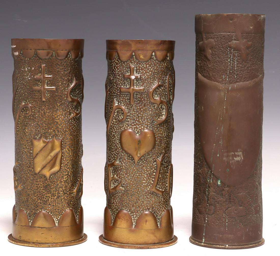 3) FRENCH WWI-ERA TRENCH ART ARTILLERY SHELL VASES (1 of 3)