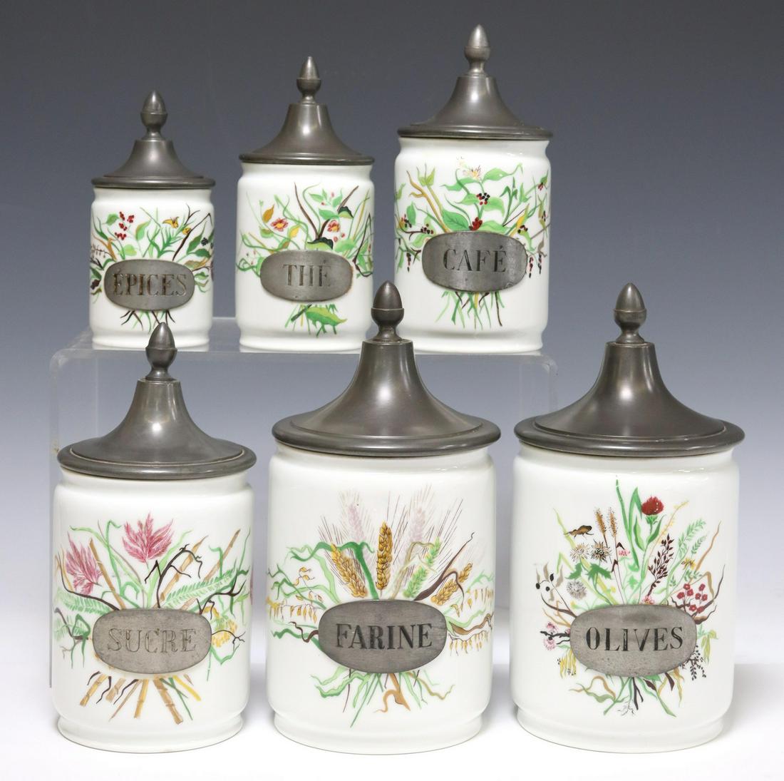 (6) FRENCH PORCELAIN & PEWTER KITCHEN CANISTERS (1 of 3)