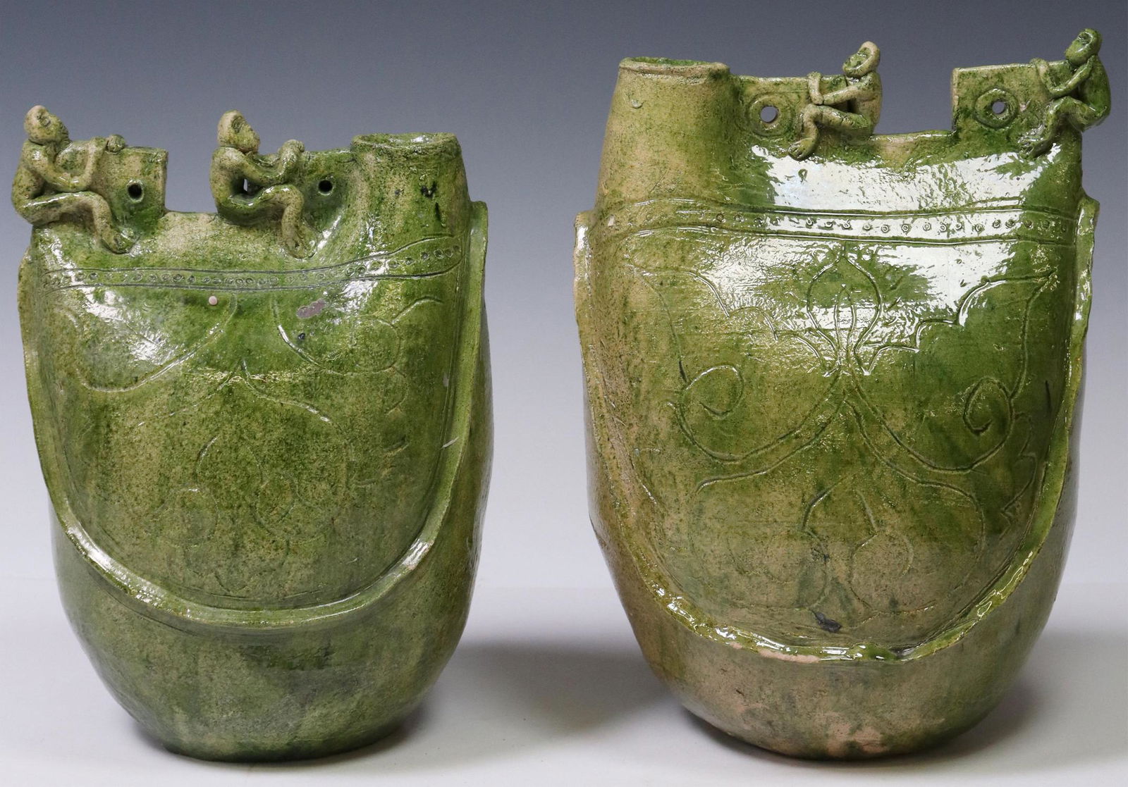 (2) CHINESE GREEN-GLAZED POTTERY FLASKS (1 of 3)