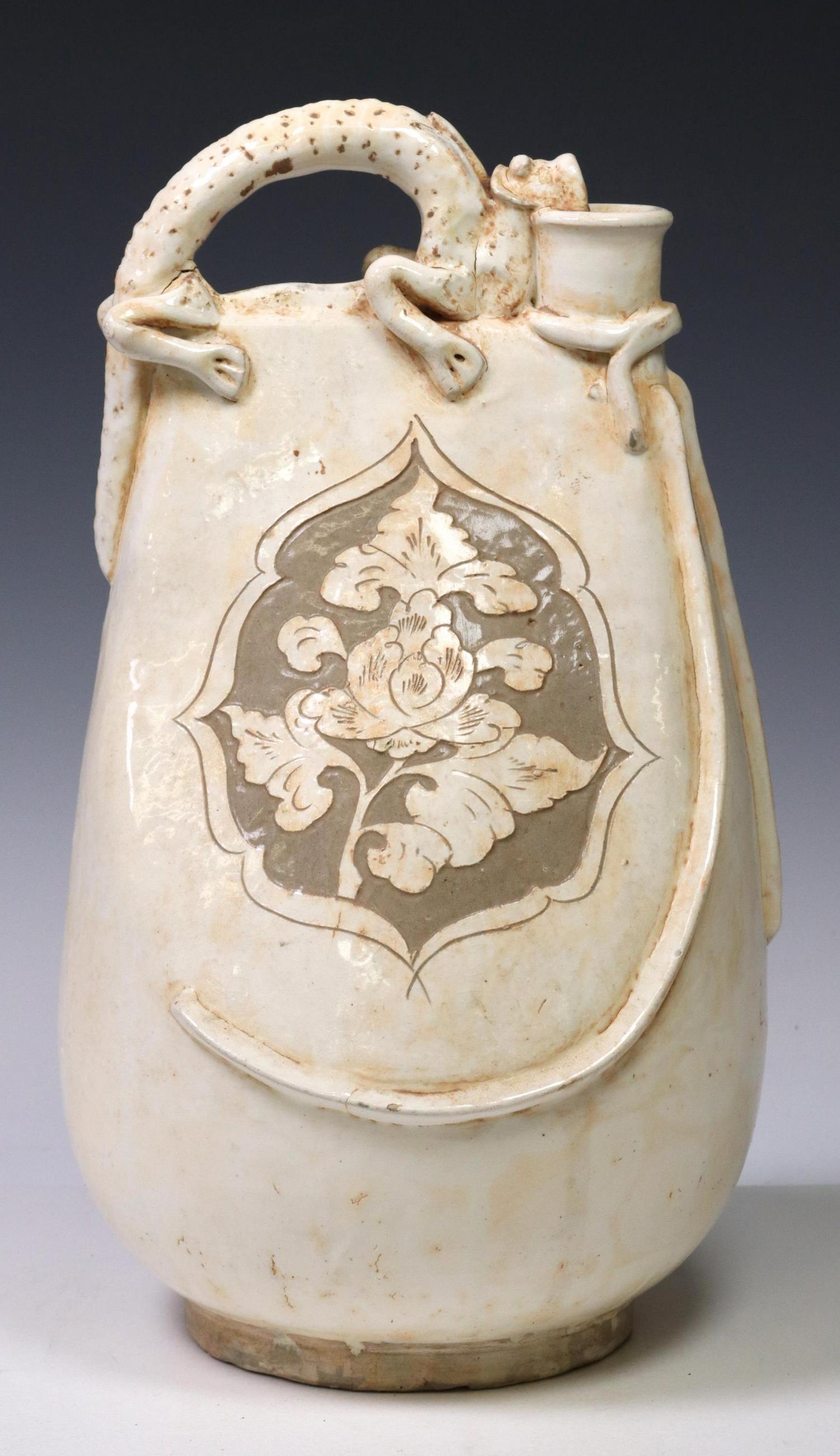 CHINESE GLAZED POTTERY PILGRIM FLASK/ EWER (1 of 3)