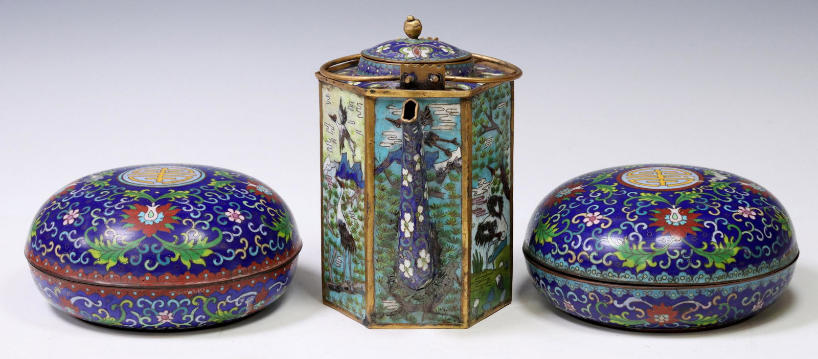 (3) CHINESE CLOISONNE ENAMEL TEAPOT & BOXES (1 of 7)