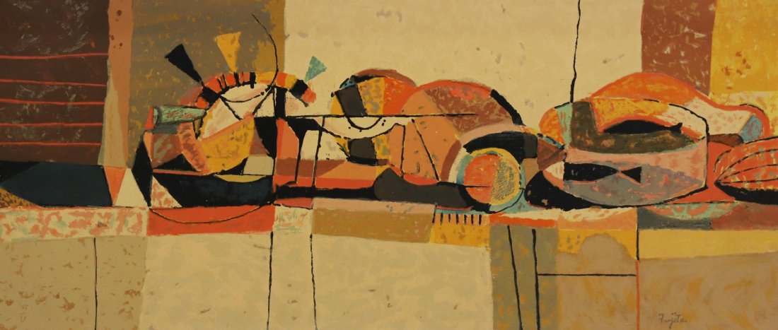 NEIL FUJITA (D.2010) ABSTRACT SERIGRAPH PRINT ON BOARD (1 of 4)