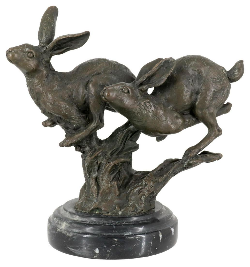 PATINATED BRONZE SCULPTURE RABBITS (1 of 4)
