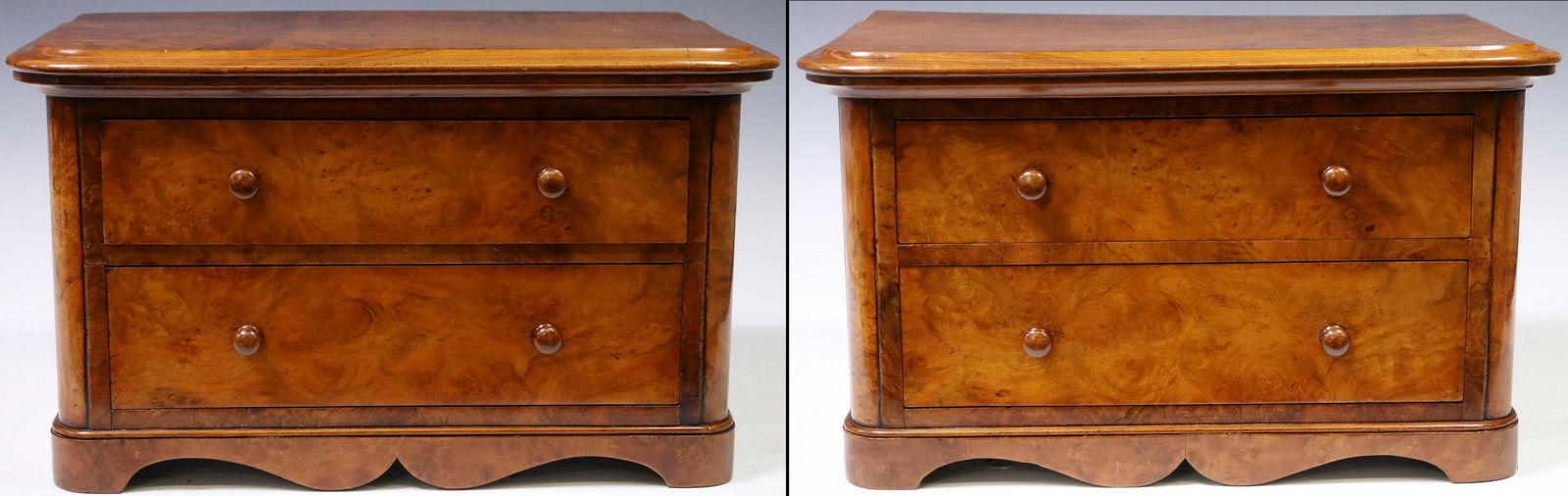 (2) BURLED WALNUT MINIATURE COMMODES (1 of 5)