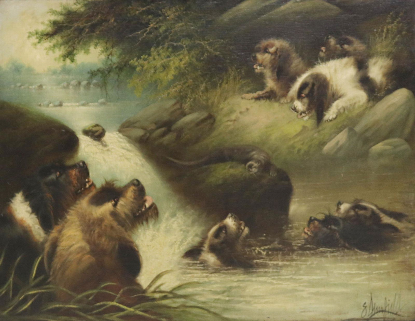 EDWARD ARMFIELD (1817-1896) TERRIERS OTTER HUNTING (1 of 4)