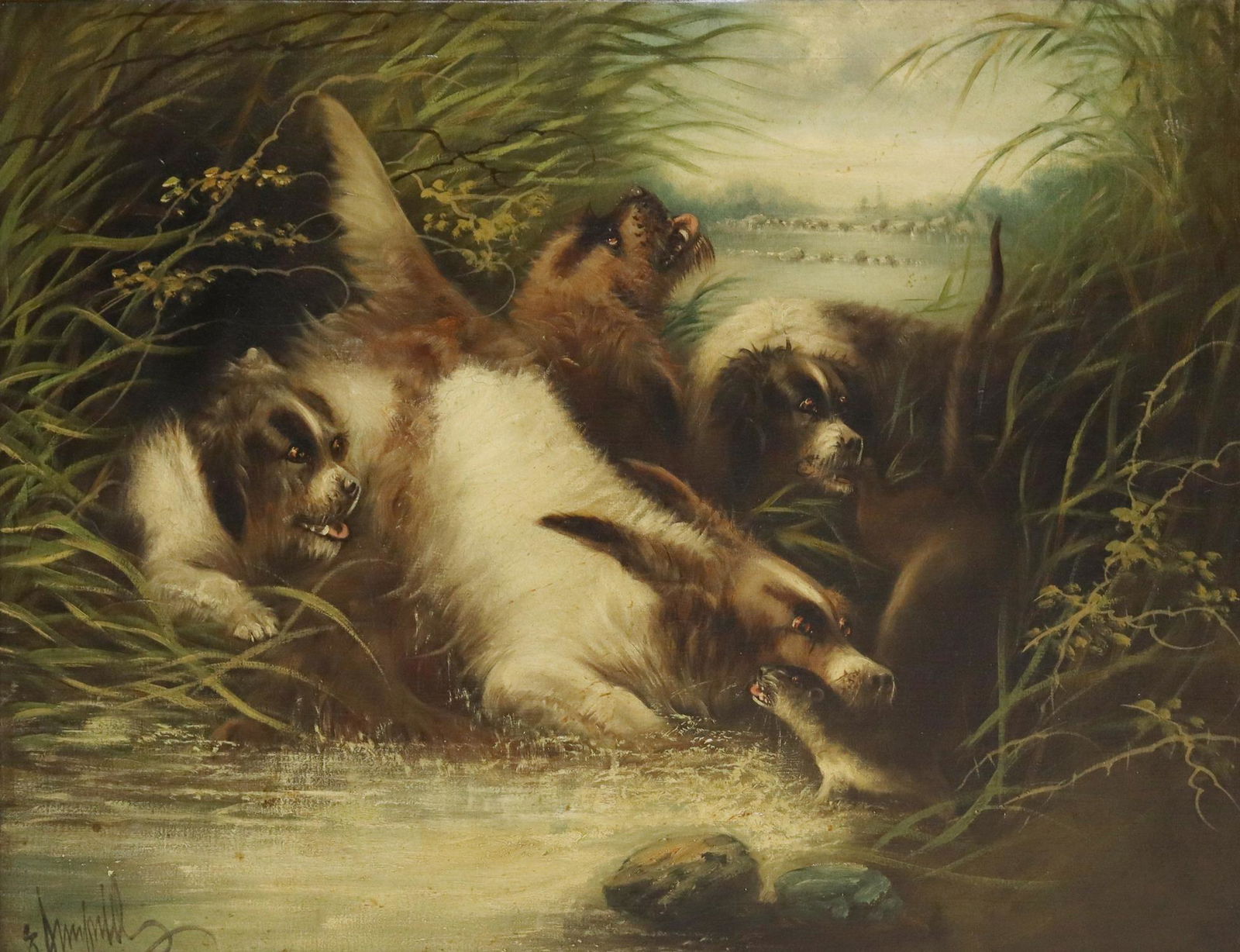 EDWARD ARMFIELD (1817-1896) TERRIERS OTTER HUNTING (1 of 4)