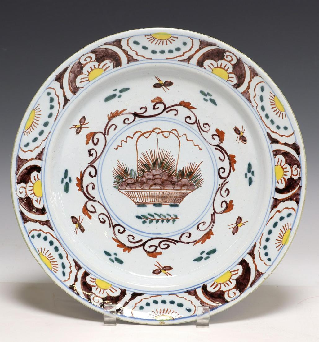 DELFT POLYCHROME BASKET CHARGER, LATE 18TH C. (1 of 2)