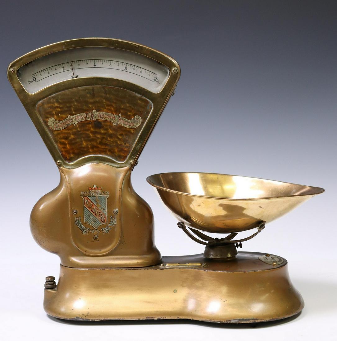 ENGLISH W & T AVERY 'AUTOLEVER' GILT METAL SCALES (1 of 4)