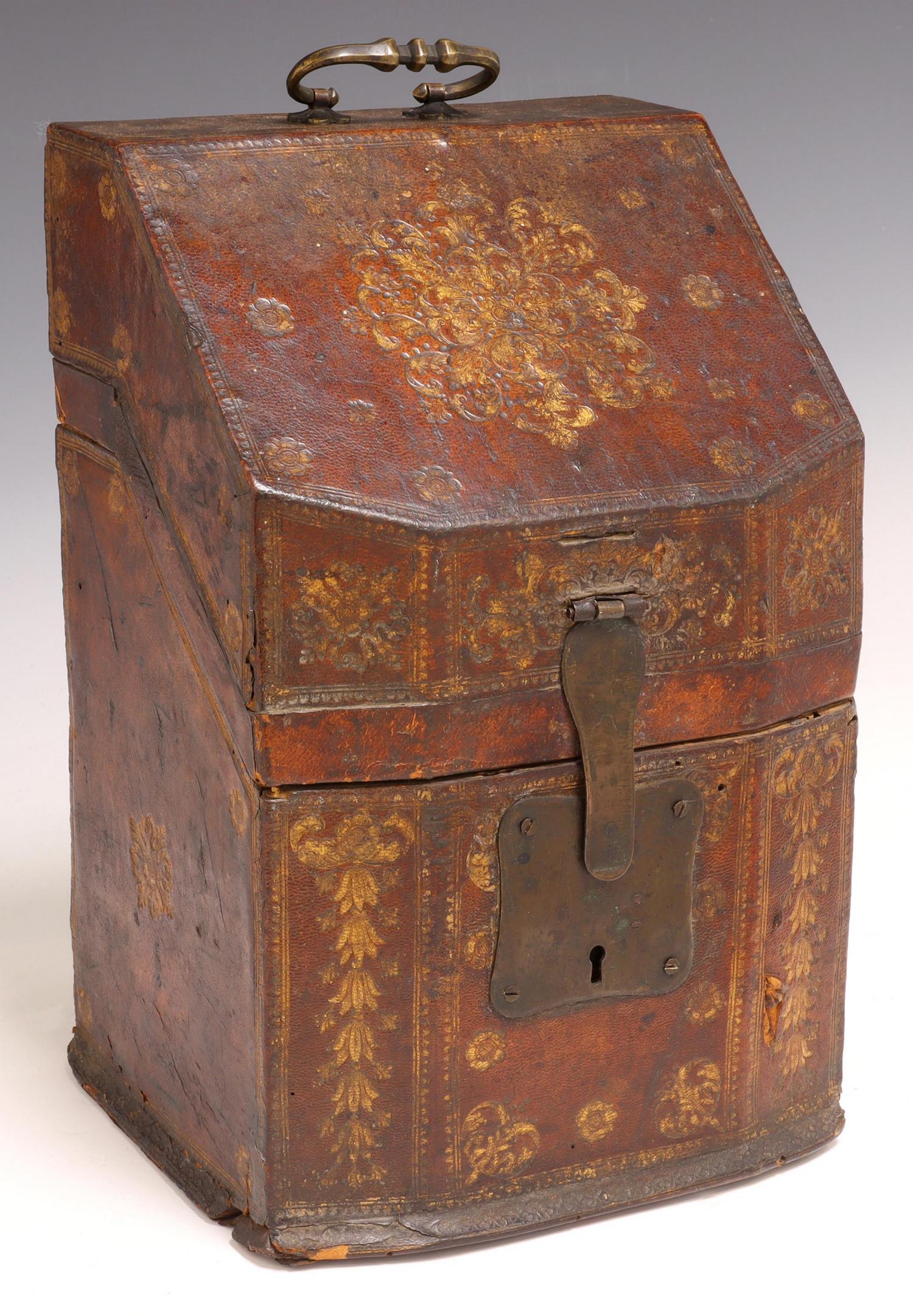 CONTINENTAL TOOLED & GILT LEATHER CLAD KNIFE BOX (1 of 4)
