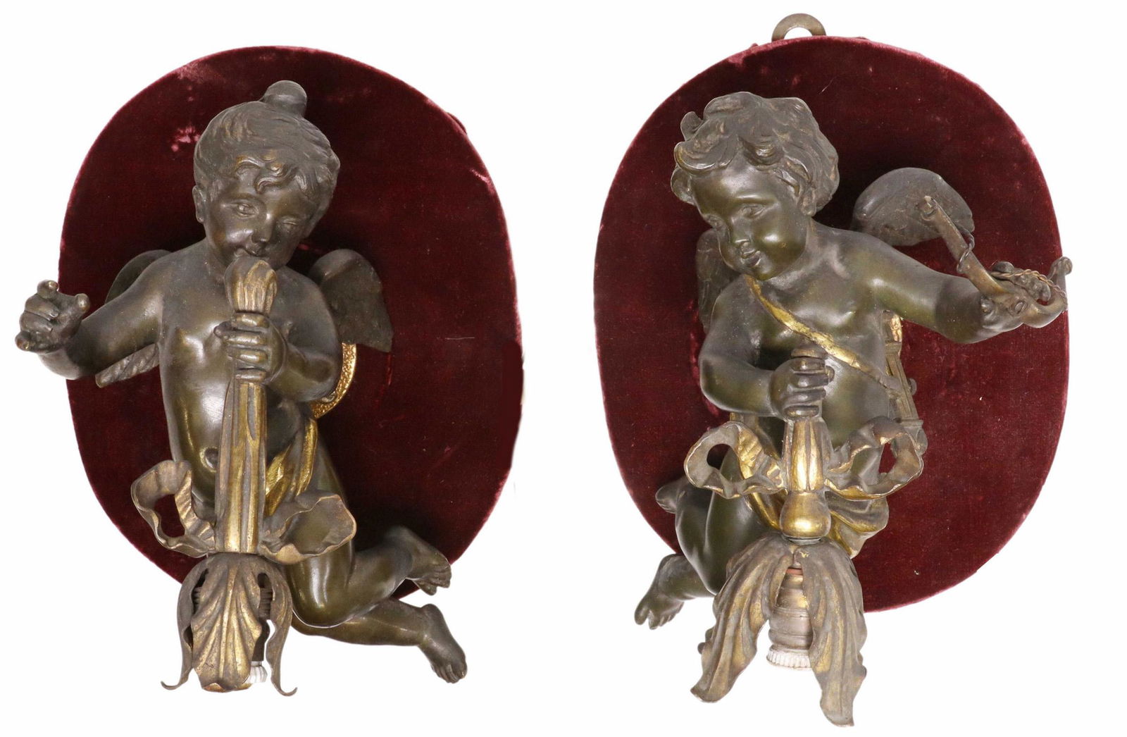 (2) PATINATED BRONZE CHERUB 1-LT WALL SCONCES (1 of 4)