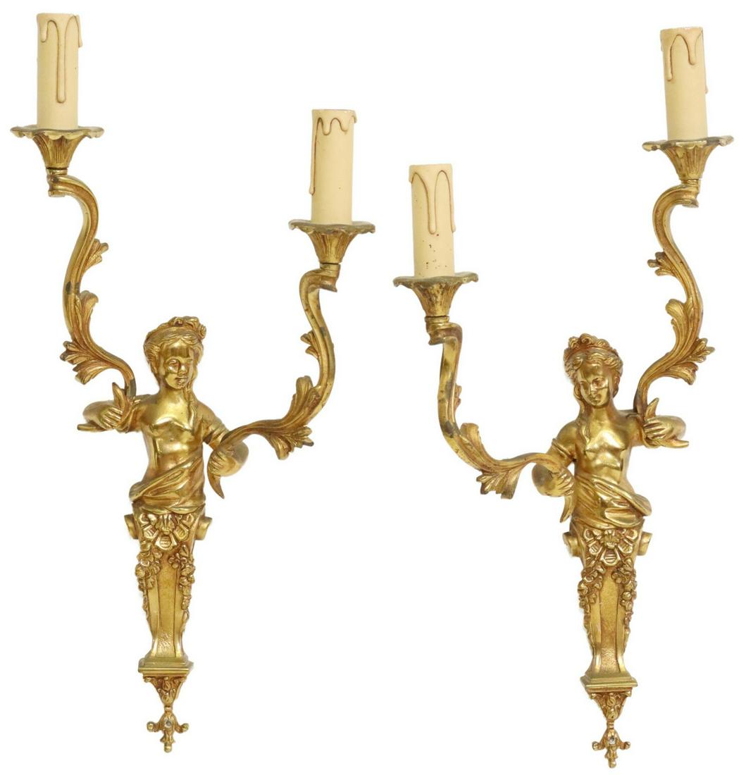 (2) LOUIS XV STYLE BRONZE FIGURAL 2-LIGHT SCONCES (1 of 2)