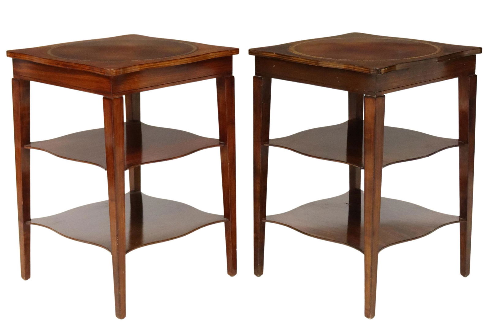 (2) MAHOGANY FINISH THREE-TIER SIDE TABLES (1 of 3)