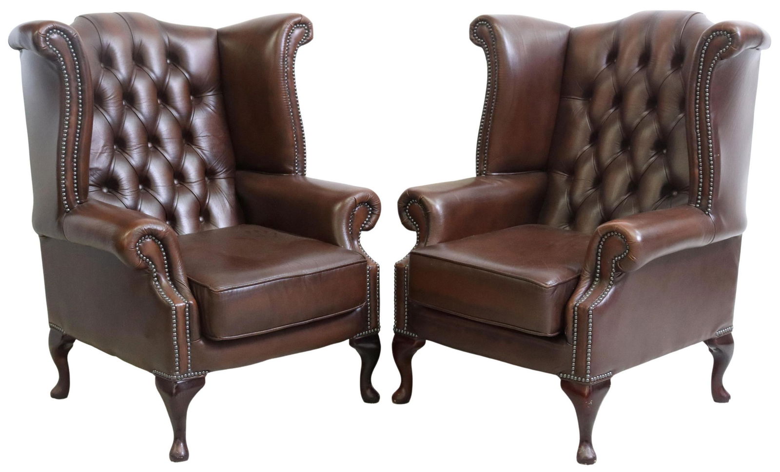 (2) ENGLISH QUEEN ANNE STYLE LEATHER ARMCHAIRS (1 of 3)