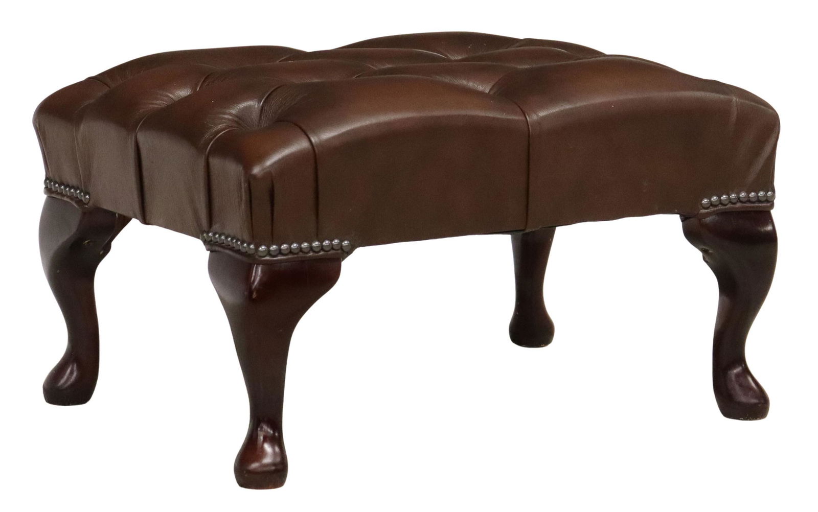 ENGLISH QUEEN ANNE STYLE TUFTED LEATHER FOOTSTOOL (1 of 4)