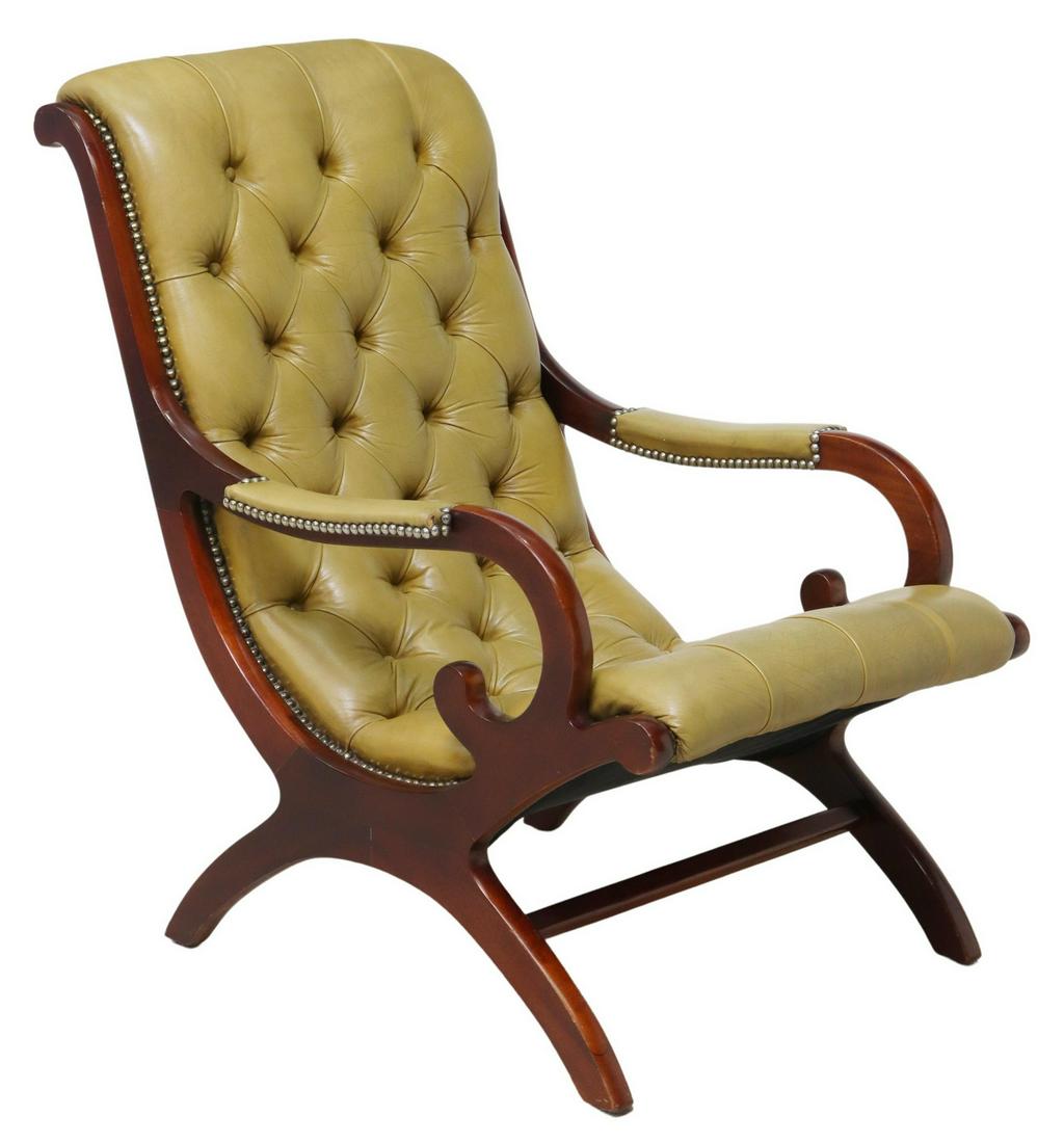 ENGLISH BUTTON-TUFTED LEATHER ARMCHAIR (1 of 3)