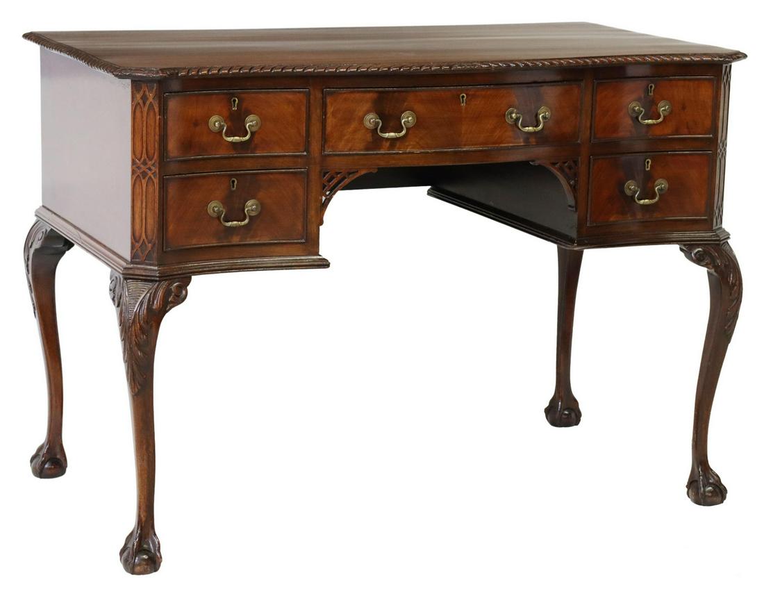 ENGLISH CHIPPENDALE STYLE MAHOGANY BOW-FRONT DESK (1 of 5)