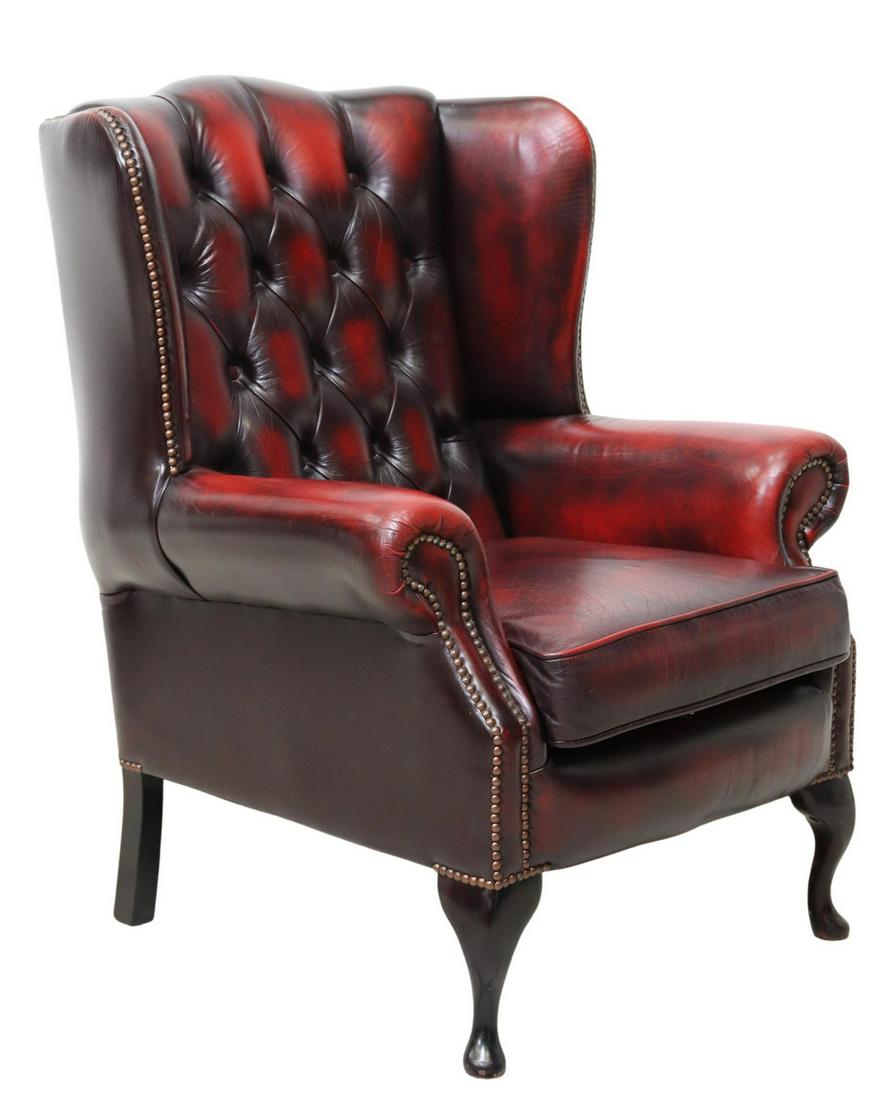 ENGLISH QUEEN ANNE STYLE OXBLOOD LEATHER ARMCHAIR (1 of 3)