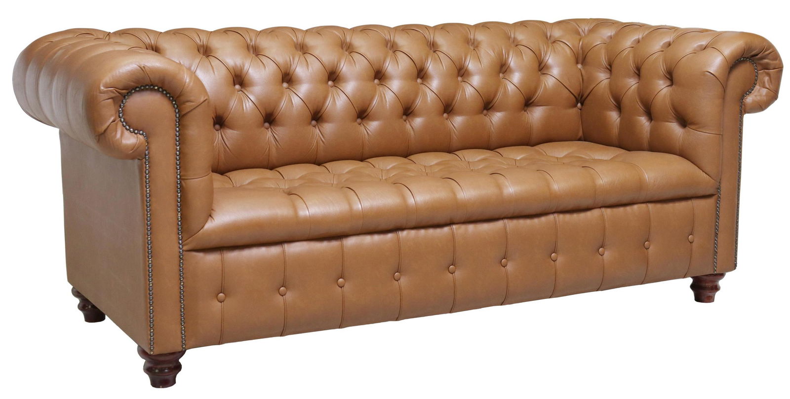 ENGLISH CHESTERFIELD STYLE TUFTED LEATHER SOFA (0619) on Jan 21, 2023