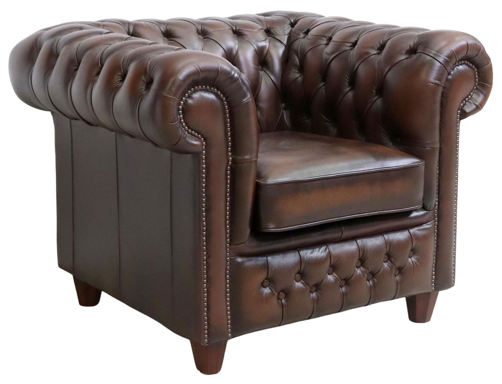 ENGLISH CHESTERFIELD TUFTED LEATHER CLUB CHAIR (1 of 4)